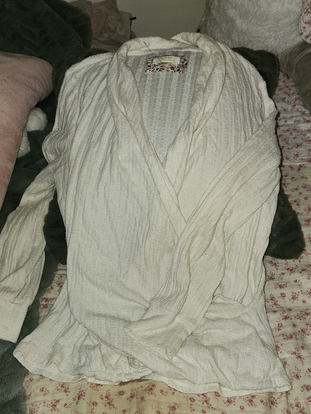 Maeve By Anthropology Cream Cable Wrap Cardigan